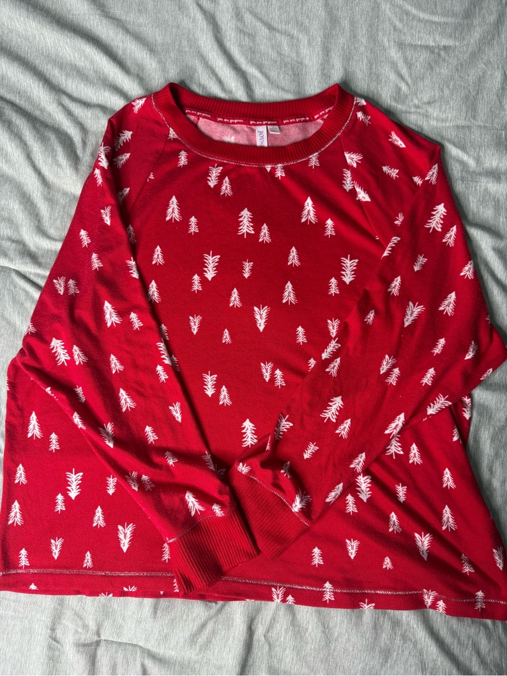 Joyspun Womens Red Holiday Tree Pajama Top